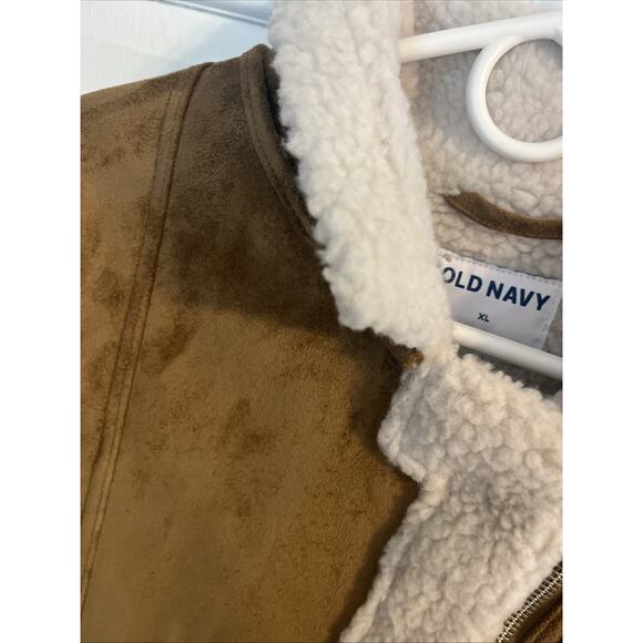 Old Navy Women’s Faux Brown Suede Shearling Jacket XL Vegan Western Boho Cozy - Picture 2 of 12